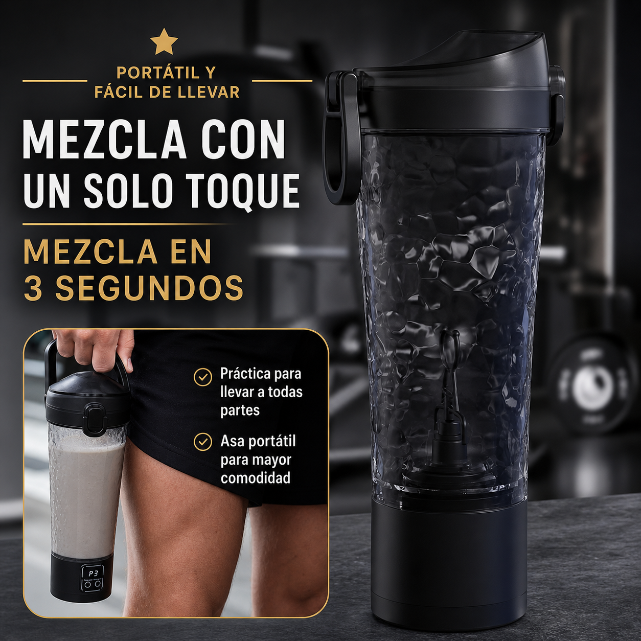 Shaker Eléctrico Portátil 700 ml para Proteína