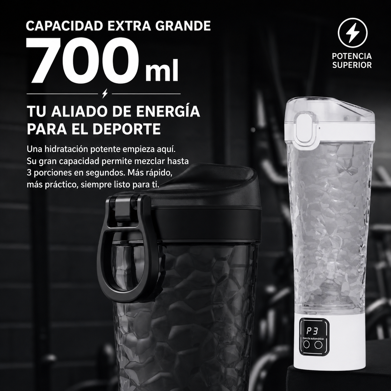 Shaker Eléctrico Portátil 700 ml para Proteína