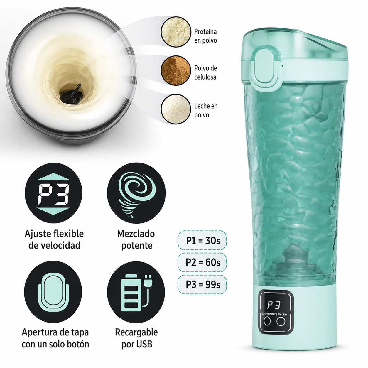 Shaker Eléctrico Portátil 700 ml para Proteína