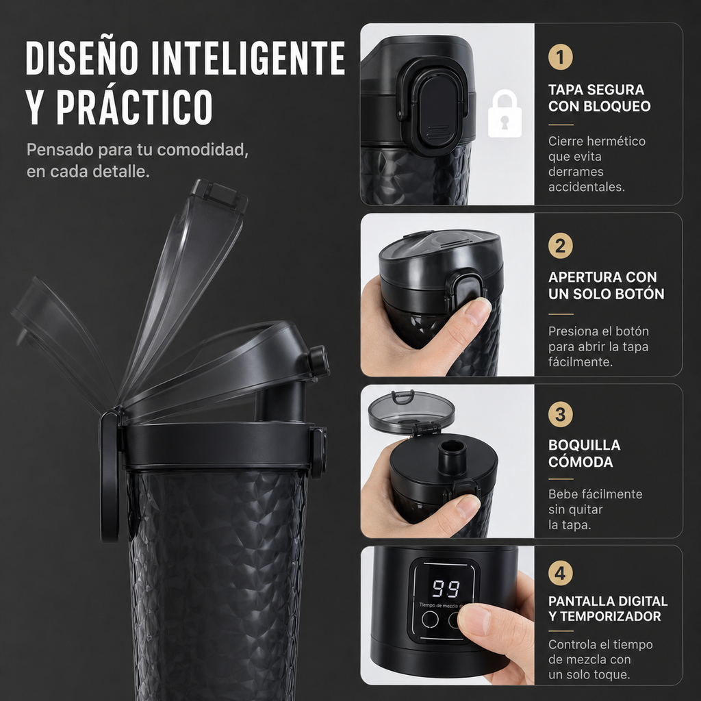 Shaker Eléctrico Portátil 700 ml para Proteína