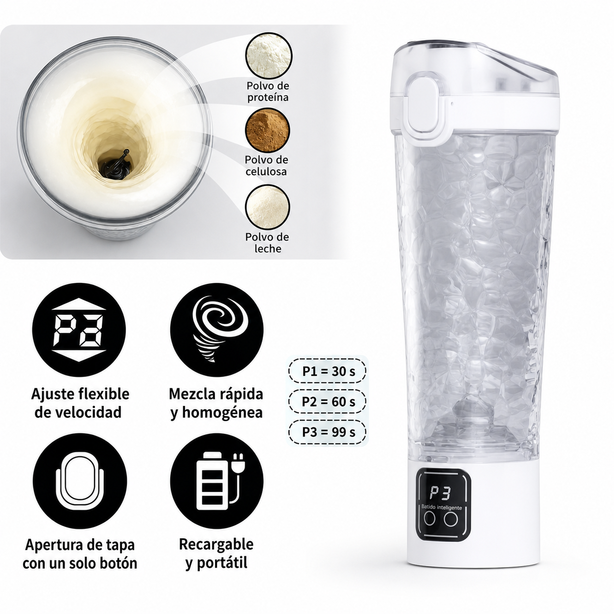 Shaker Eléctrico Portátil 700 ml para Proteína