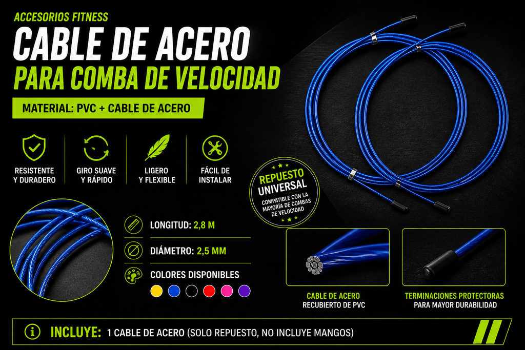Cable de Acero 2,8 m para Comba de Velocidad